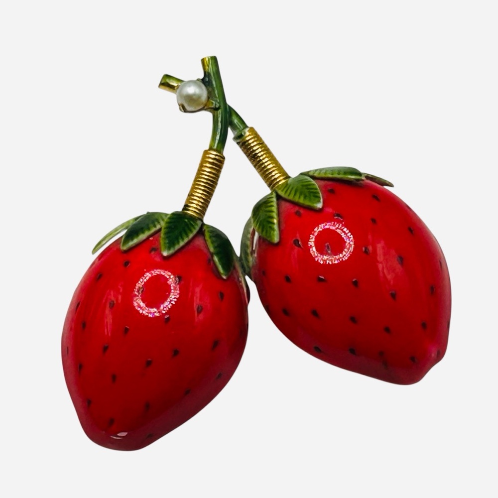 Vintage Original by Robert Enamel Double Strawberry Brooch